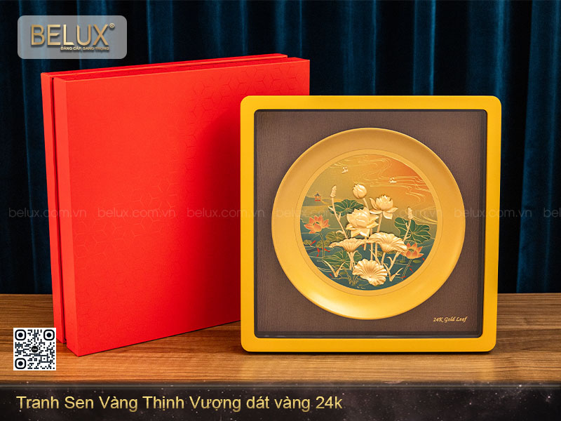 Tranh Sen Vàng Thịnh Vượng mDát Vàng 24k 30x30cm
